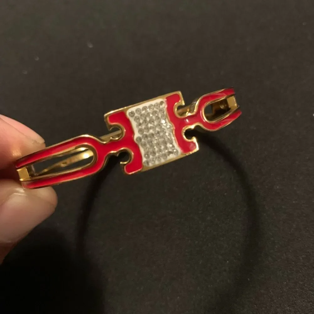 Tory Burch Women’s Bracelet Red Gold faux Diamonds